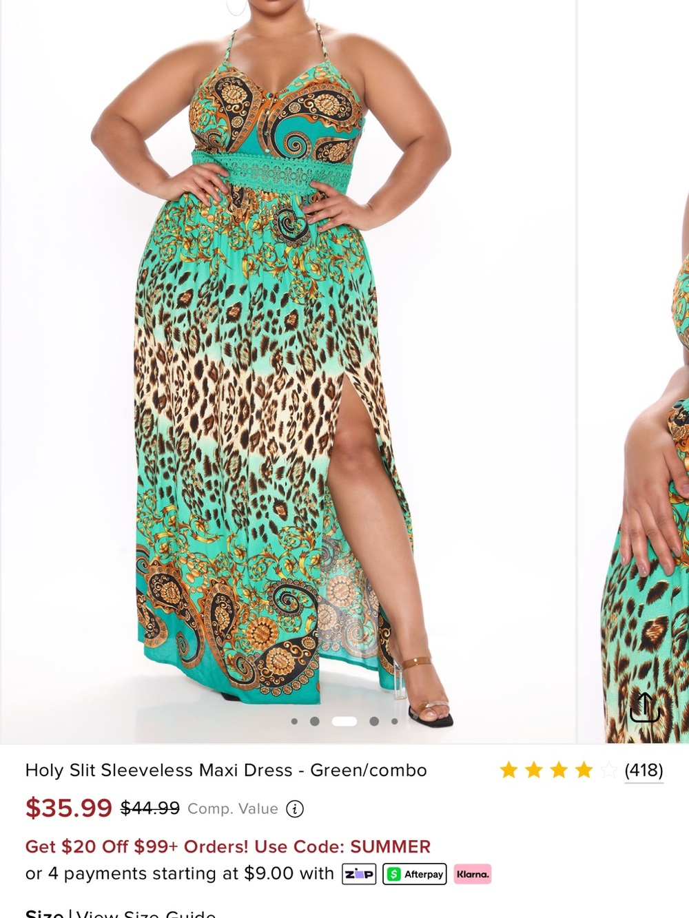 Fashion Nova Turquoise and Brown Paisley Animal Print Maxi Dress